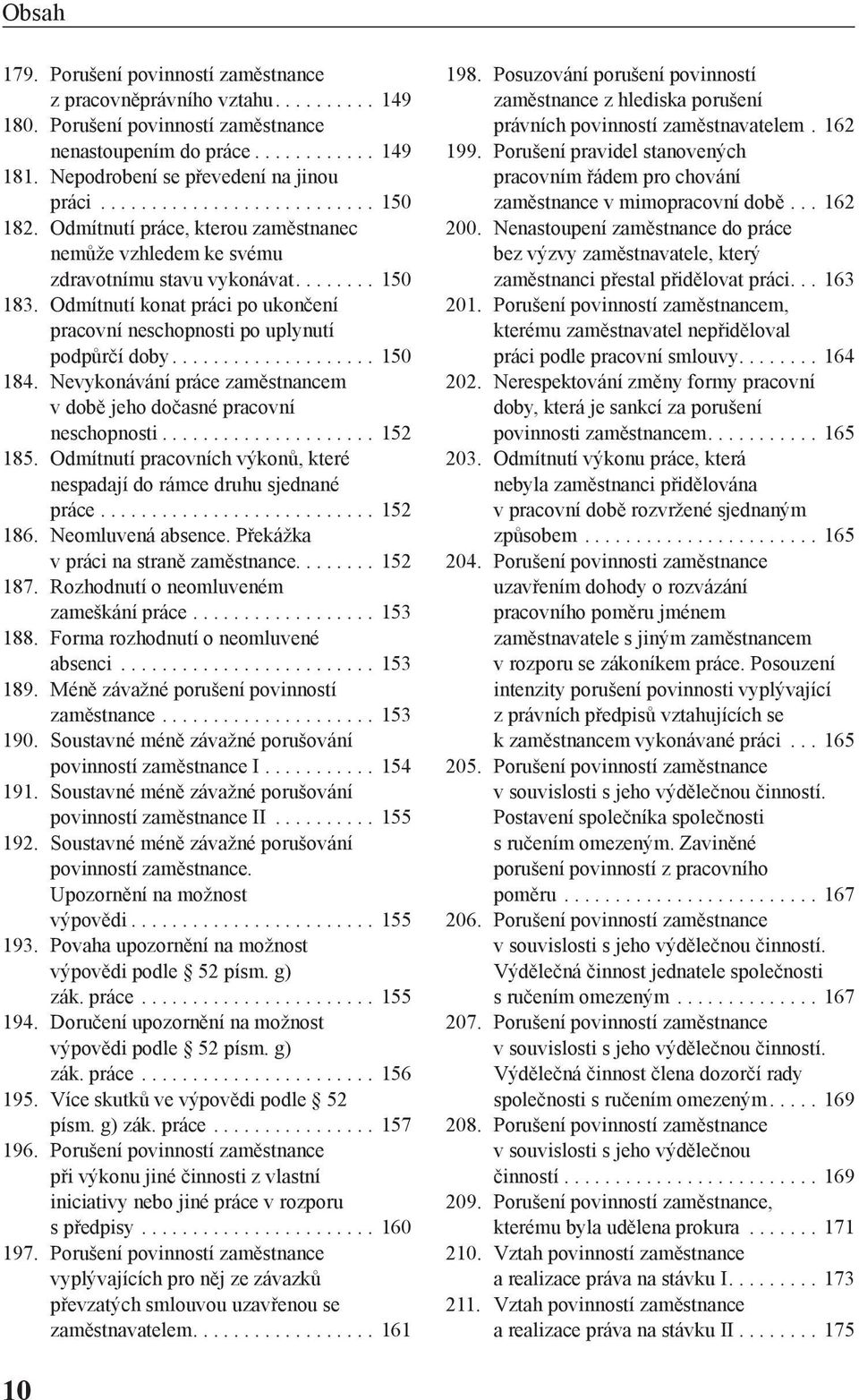 Nevykonávání práce zaměstnancem v době jeho dočasné pracovní neschopnosti... 152 185. Odmítnutí pracovních výkonů, které nespadají do rámce druhu sjednané práce... 152 186. Neomluvená absence.