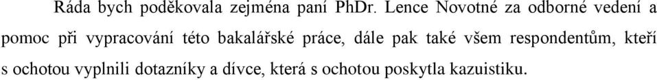 této bakalářské práce, dále pak také všem respondentům,