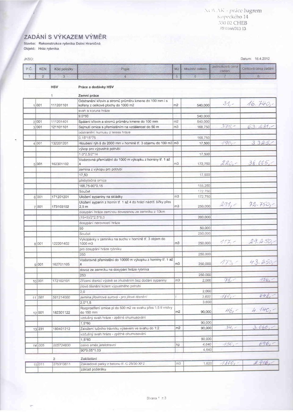 svan a Koruna nraze 9,0-60 540.000 2 001 111201401 Spdleni kiovin a stromi prum6ru kmene do 100 mm n2 540 00c 3 001 121101101 Seimuti ornice s Dfemist6nim na vzd5lenost do 50 m n3 168,75t -1;k- - 63.