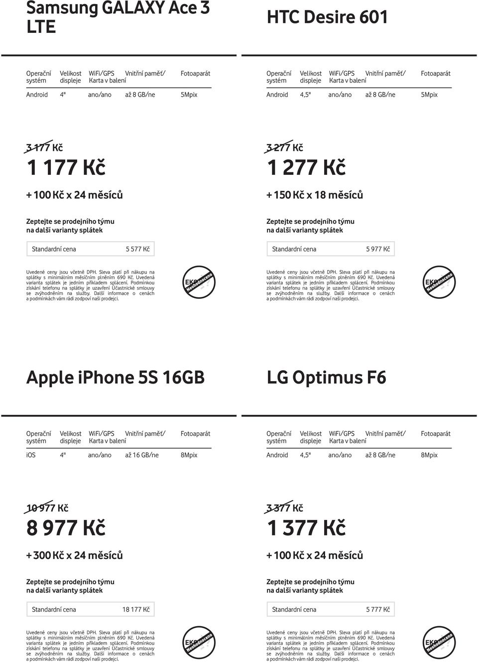 zodpoví naši Apple iphone 5S 16GB LG Optimus F6 ios 4'' ano/ano až 16 GB/ne 8Mpix Android 4,5" ano/ano až 8