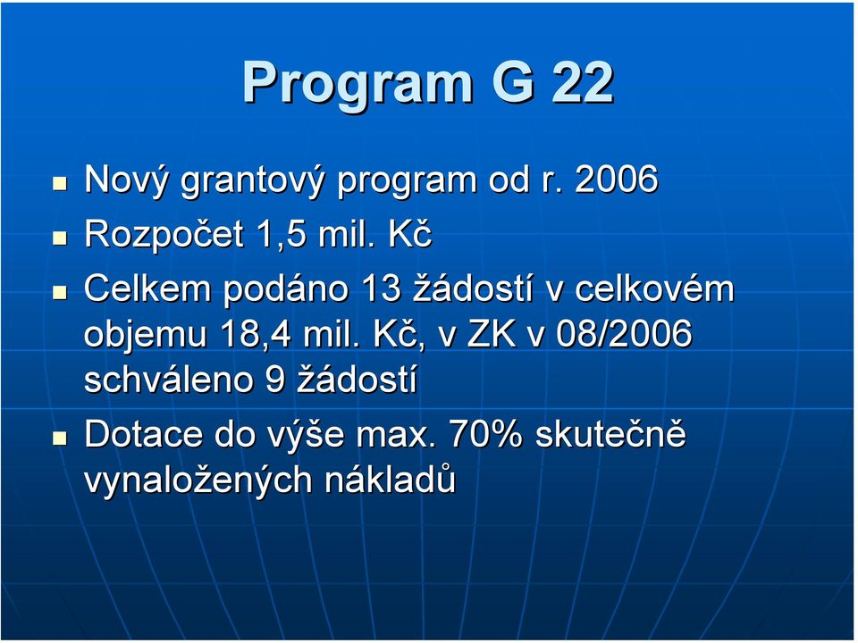 KčK Celkem podáno 13 žádostí v celkovém objemu 18,4 mil.