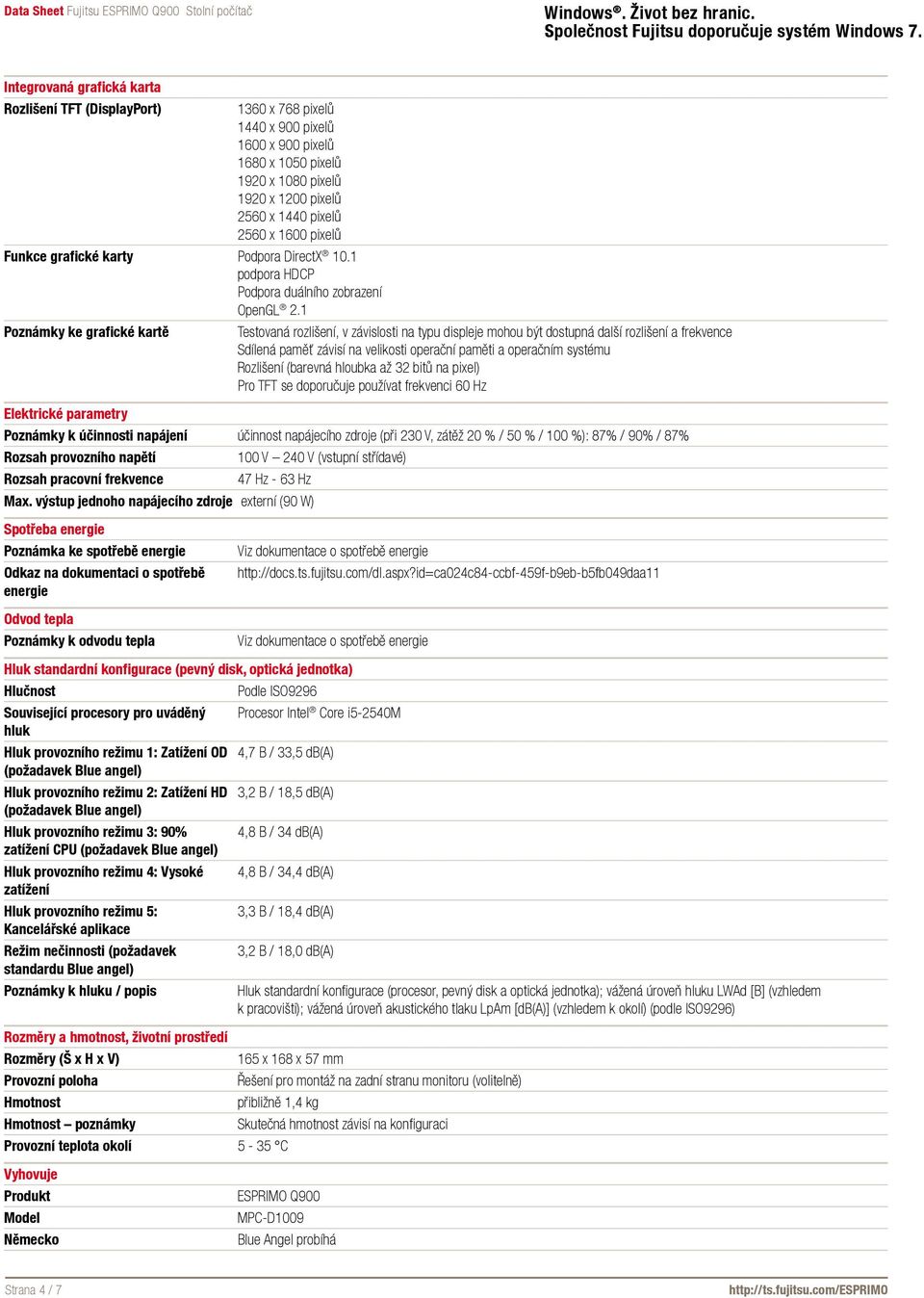 1 Poznámky ke grafické kartě Testovaná rozlišení, v závislosti na typu displeje mohou být dostupná další rozlišení a frekvence Sdílená paměť závisí na velikosti operační paměti a operačním systému