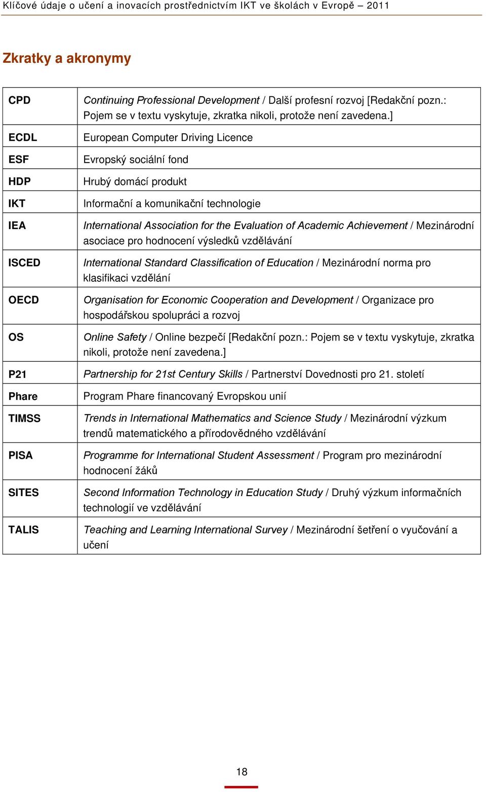 ] European Computer Driving Licence Evropský sociální fond Hrubý domácí produkt Informační a komunikační technologie International Association for the Evaluation of Academic Achievement / Mezinárodní