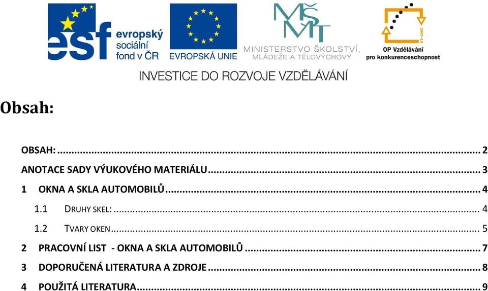 .. 5 2 PRACOVNÍ LIST - OKNA A SKLA AUTOMOBILŮ.