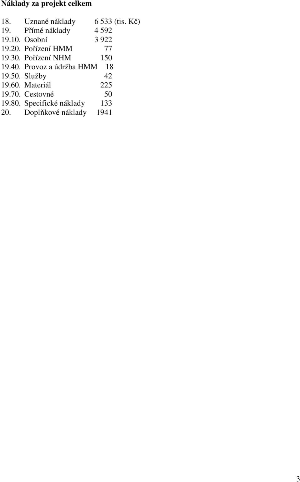 Pořízení NHM 150 19.40. Provoz a údržba HMM 18 19.50. Služby 42 19.60.