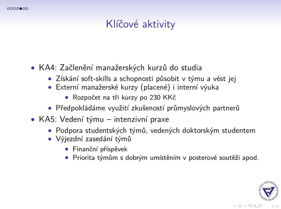 využití zkušeností průmyslových partnerů KA5: Vedení týmu intenzivní praxe Podpora studentských týmů, vedených