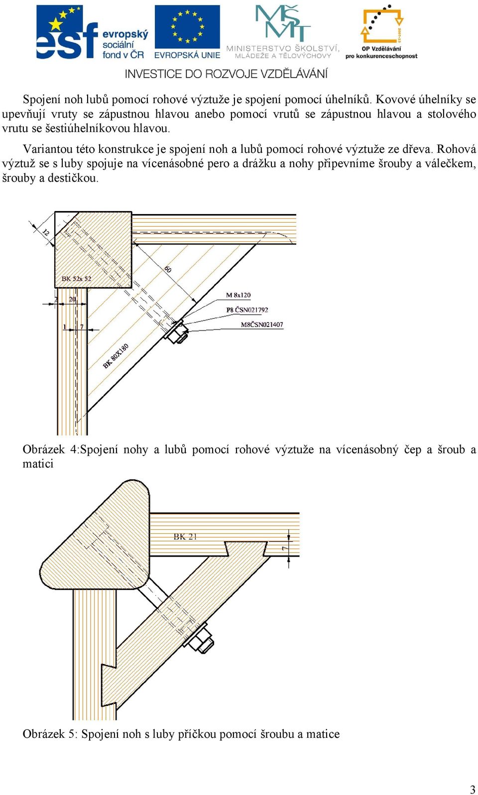 Variantou této konstrukce je spojení noh a lubů pomocí rohové výztuže ze dřeva.