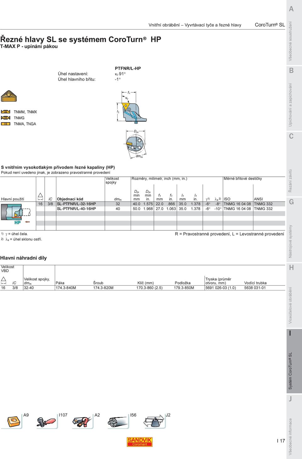 (, ) D m min D m min Měrné břitové destičky f 1 f 1 γ 1) λs 2) SO ANS 16 3/8 SL-PTFNR/L-32-16P 32 40.0 1.575 22.0.866 35.0 1.378-6 -8 TNMG 16 04 08 TNMG 332 SL-PTFNR/L-40-16P 40 50.0 1.968 27.0 1.063 35.