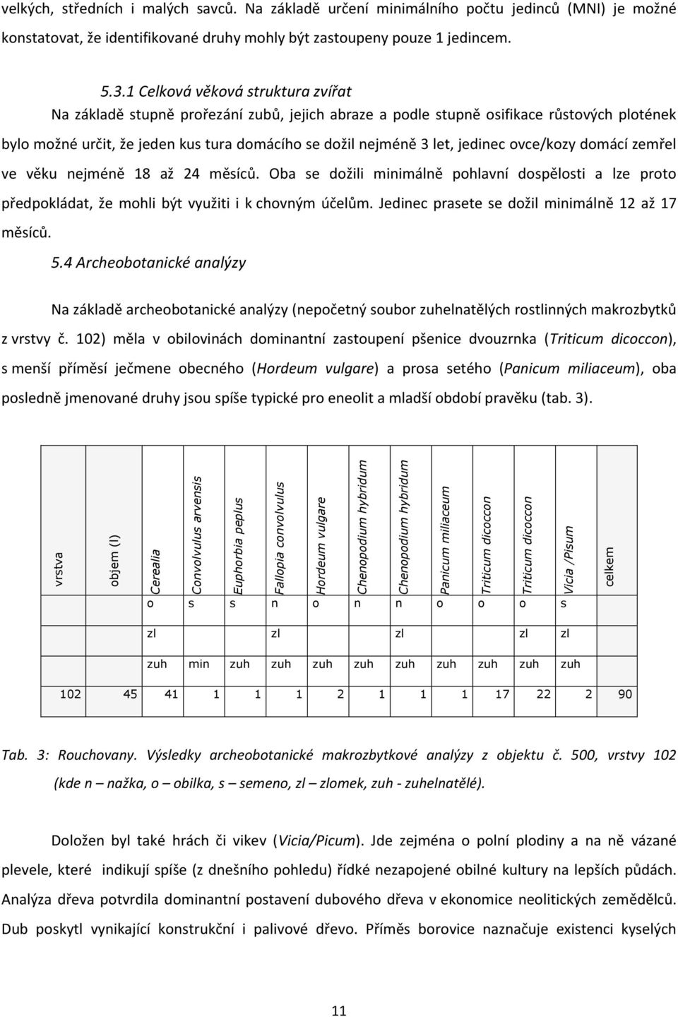 1 Celková věková struktura zvířat Na základě stupně prořezání zubů, jejich abraze a podle stupně osifikace růstových plotének bylo možné určit, že jeden kus tura domácího se dožil nejméně 3 let,