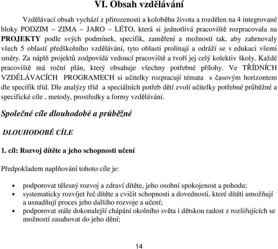 Za náplň projektů zodpovídá vedoucí pracoviště a tvoří jej celý kolektiv školy. Každé pracoviště má roční plán, který obsahuje všechny potřebné přílohy.