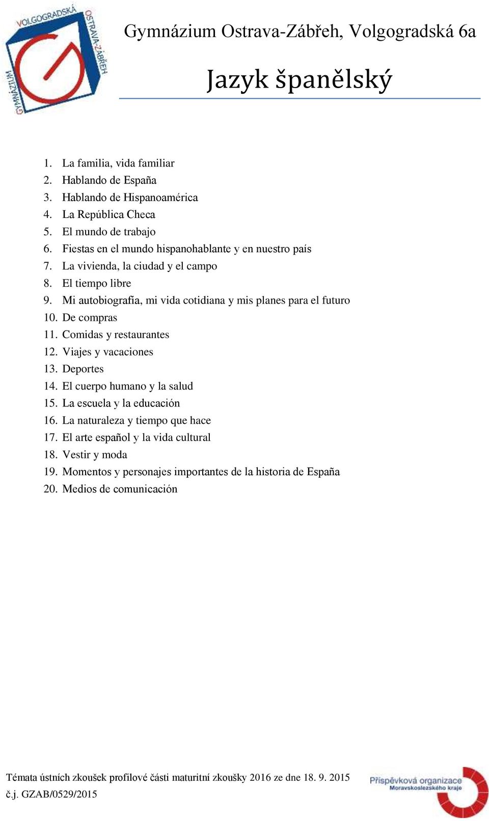 Mi autobiografía, mi vida cotidiana y mis planes para el futuro 10. De compras 11. Comidas y restaurantes 12. Viajes y vacaciones 13. Deportes 14.