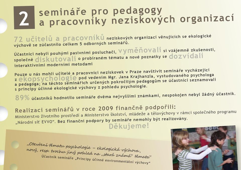 mohli učitelé a pracovníci neziskovek v Praze navštívit semináře vycházející z ekopsychologie pod vedením Mgr.