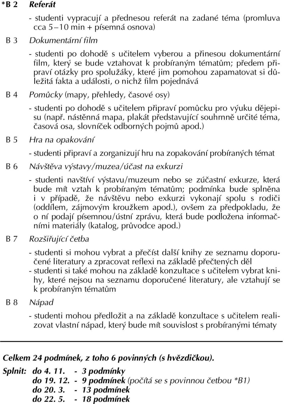 Pomůcky (mapy, přehledy, časové osy) - studenti po dohodě s učitelem připraví pomůcku pro výuku dějepisu (např.