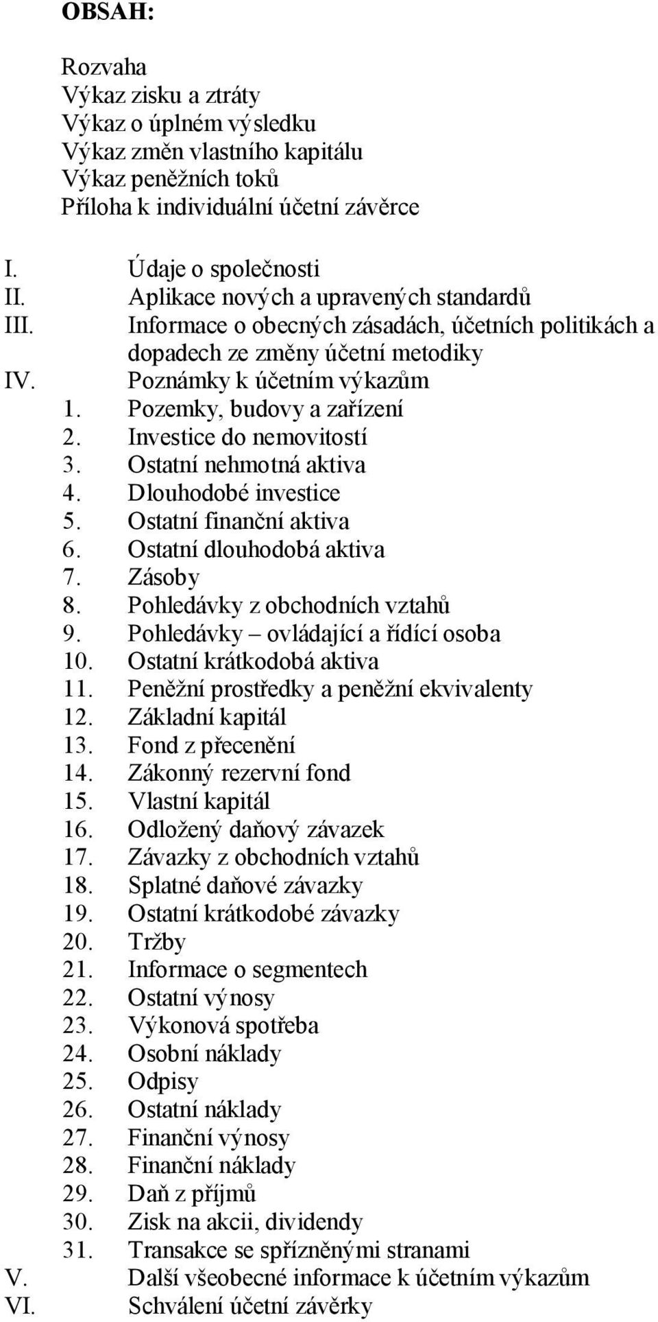 Investice do nemovitostí 3. Ostatní nehmotná aktiva 4. Dlouhodobé investice 5. Ostatní finanční aktiva 6. Ostatní dlouhodobá aktiva 7. Zásoby 8. Pohledávky z obchodních vztahů 9.