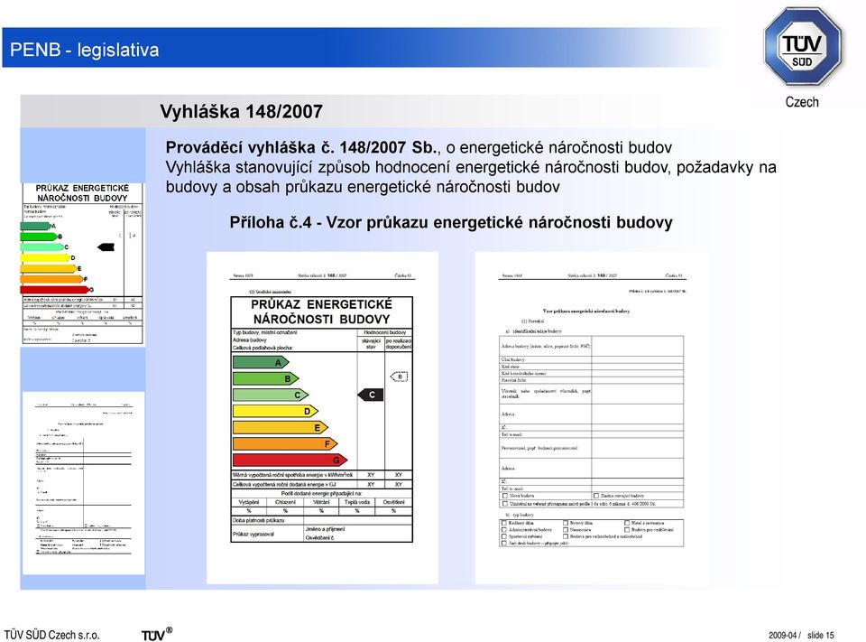 energetické náročnosti budov, požadavky na budovy a obsah průkazu energetické