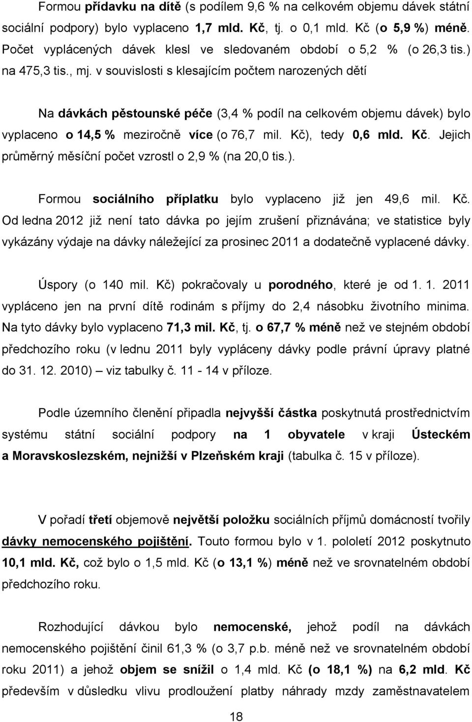 v souvislosti s klesajícím počtem narozených dětí Na dávkách pěstounské péče (3,4 % podíl na celkovém objemu dávek) bylo vyplaceno o 14,5 % meziročně více (o 76,7 mil. Kč)