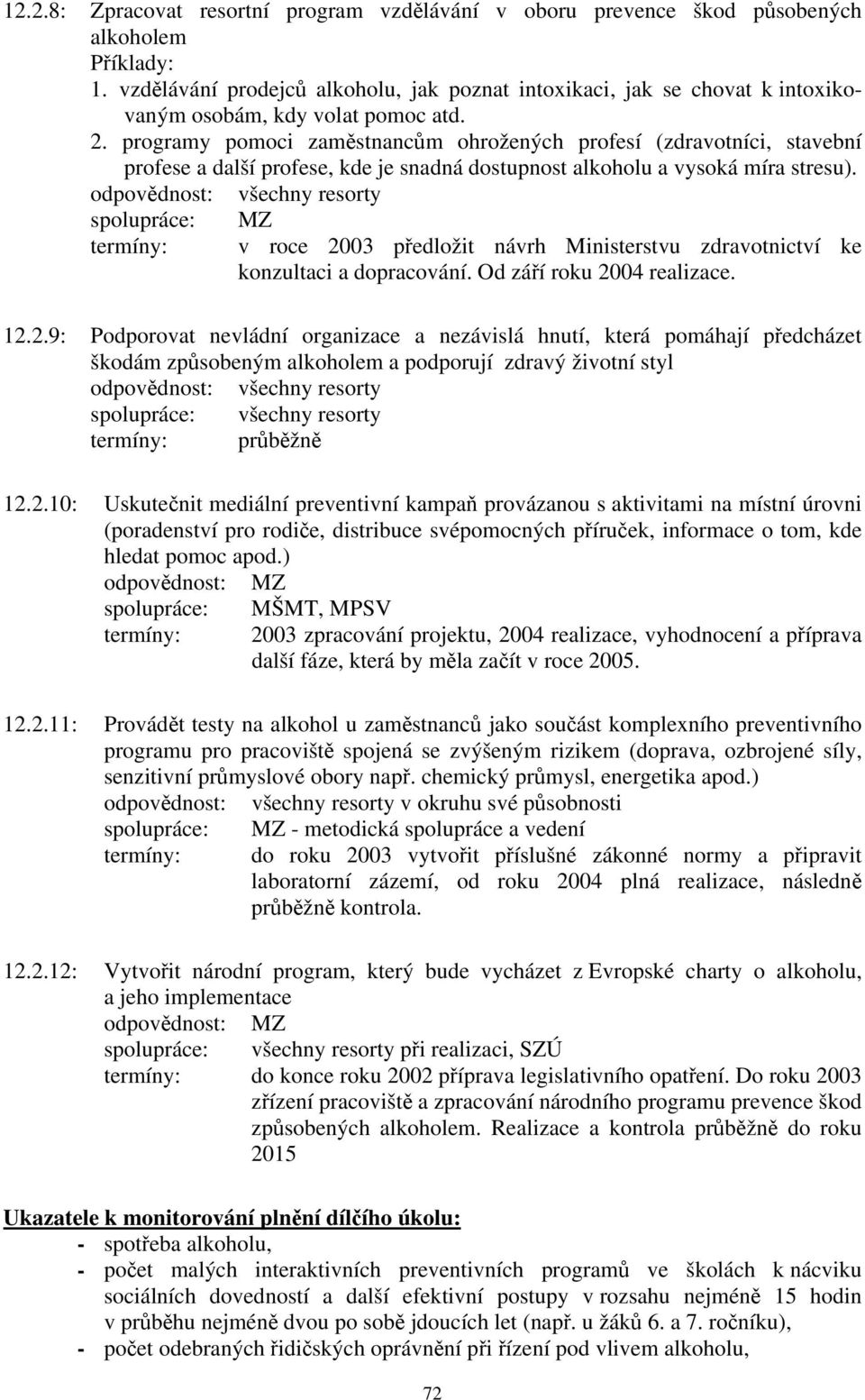 programy pomoci zaměstnancům ohrožených profesí (zdravotníci, stavební profese a další profese, kde je snadná dostupnost alkoholu a vysoká míra stresu).