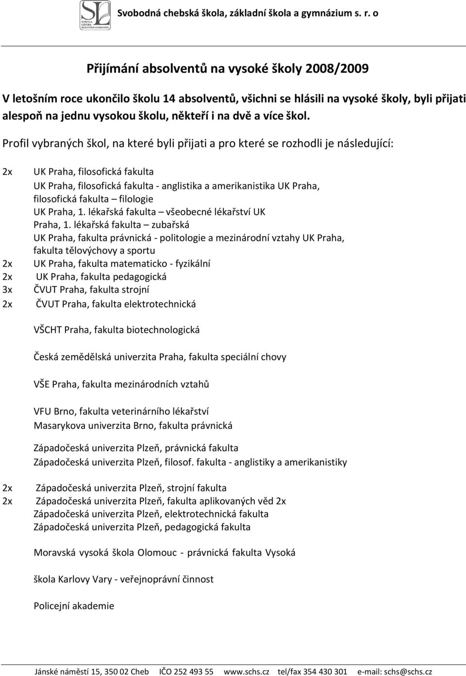 Praha, filosofická fakulta filologie UK Praha, 1. lékařská fakulta všeobecné lékařství UK Praha, 1.