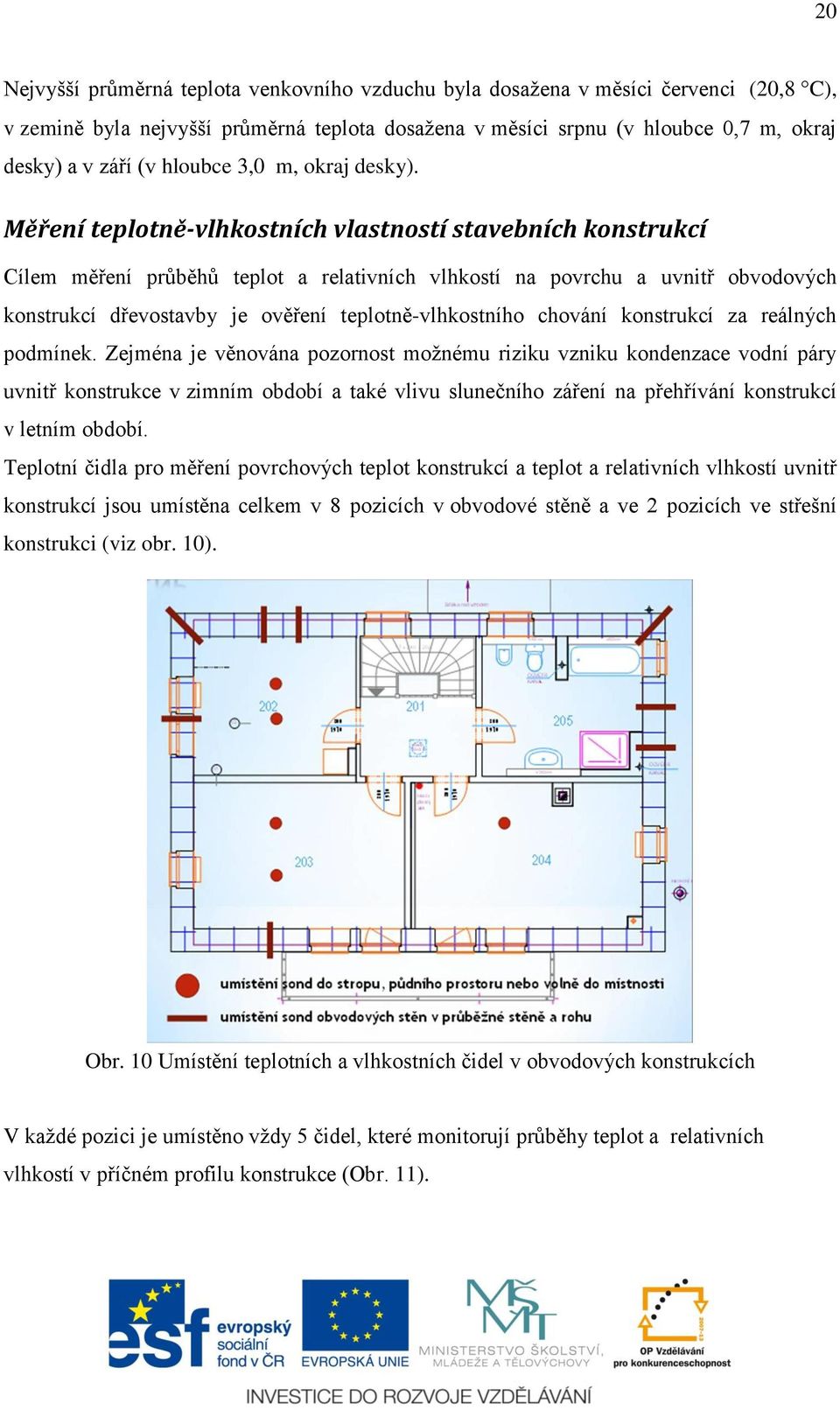 Měření teplotně-vlhkostních vlastností stavebních konstrukcí Cílem měření průběhů teplot a relativních vlhkostí na povrchu a uvnitř obvodových konstrukcí dřevostavby je ověření teplotně-vlhkostního