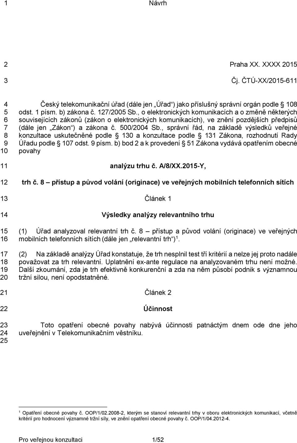 , o elektronických komunikacích a o změně některých souvisejících zákonů (zákon o elektronických komunikacích), ve znění pozdějších předpisů (dále jen Zákon ) a zákona č. 500/2004 Sb.