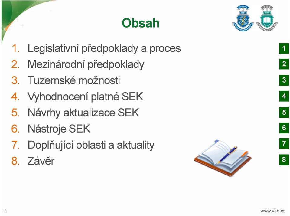 Vyhodnocení platné SEK 5. Návrhy aktualizace SEK 6.