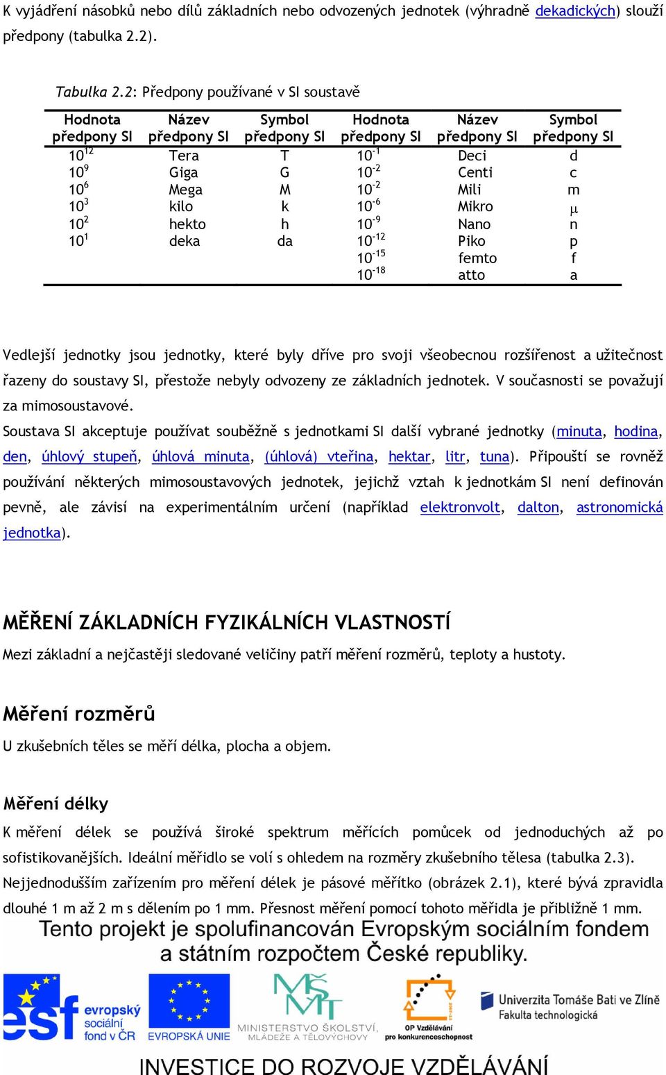 10 6 Mega M 10-2 Mili m 10 3 kilo k 10-6 Mikro µ 10 2 hekto h 10-9 Nano n 10 1 deka da 10-12 Piko p 10-15 femto f 10-18 atto a Vedlejší jednotky jsou jednotky, které byly dříve pro svoji všeobecnou