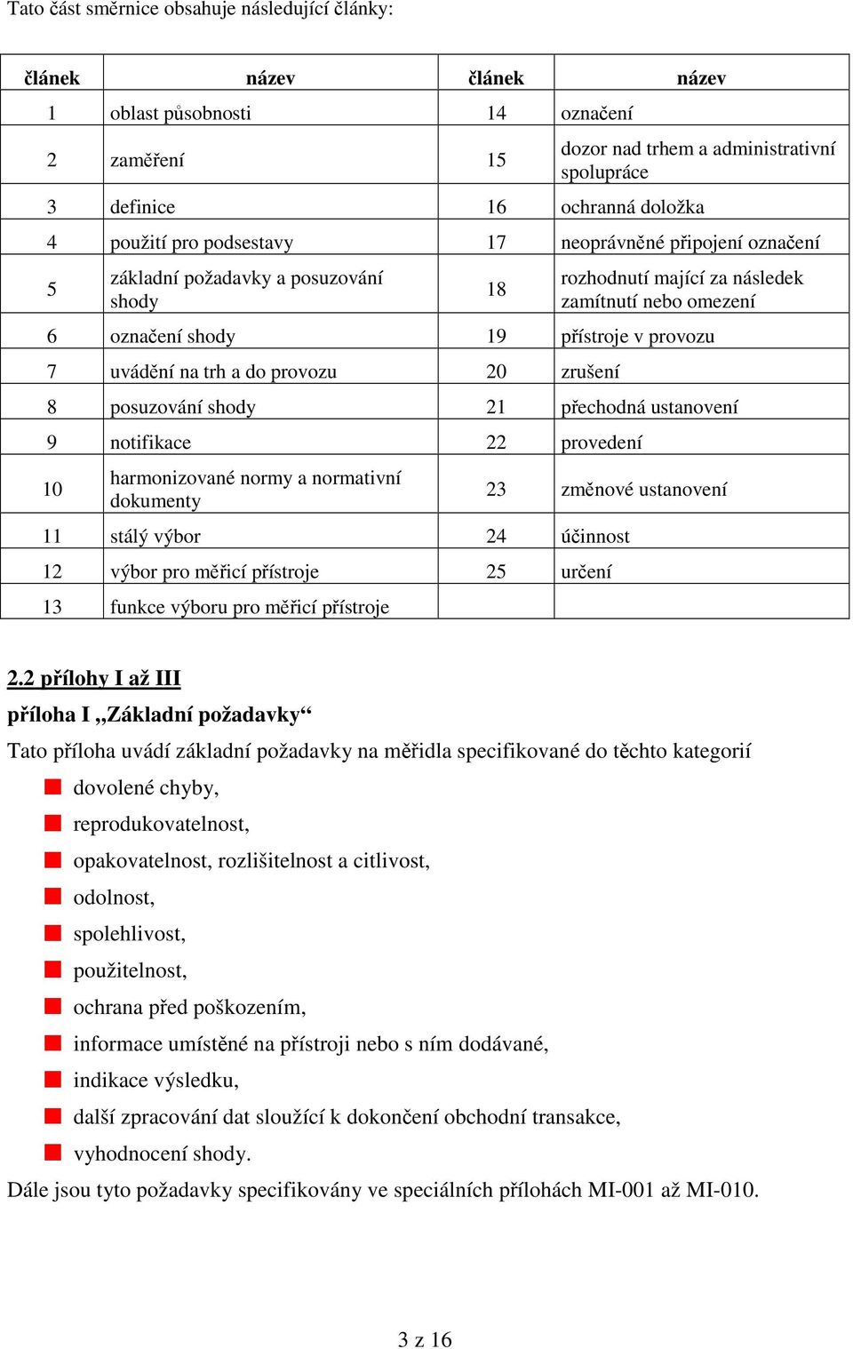 do provozu 20 zrušení 8 posuzování shody 21 pechodná ustanovení 9 notifikace 22 provedení 10 harmonizované normy a normativní dokumenty 23 zmnové ustanovení 11 stálý výbor 24 úinnost 12 výbor pro