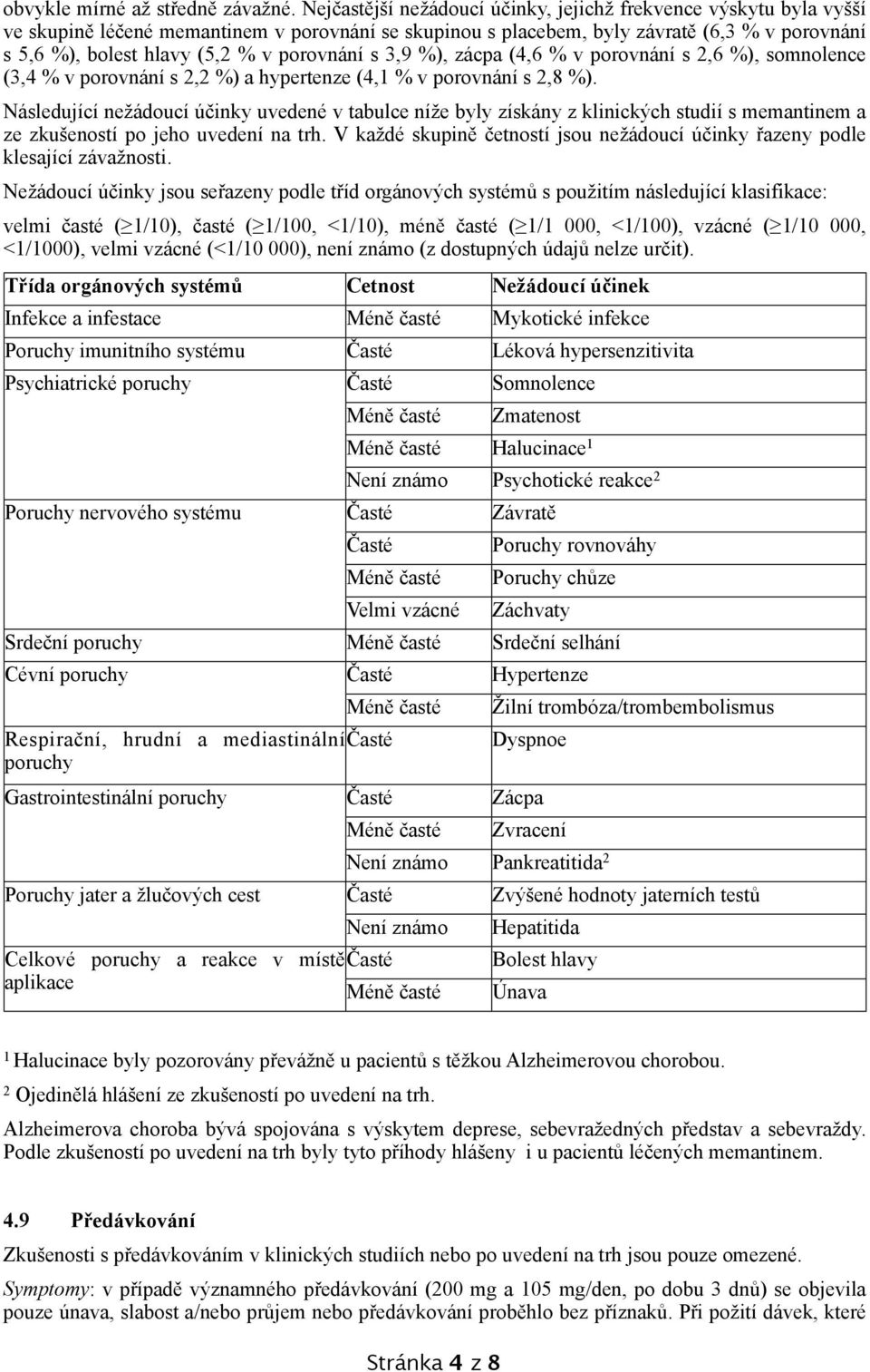 porovnání s 3,9 %), zácpa (4,6 % v porovnání s 2,6 %), somnolence (3,4 % v porovnání s 2,2 %) a hypertenze (4,1 % v porovnání s 2,8 %).