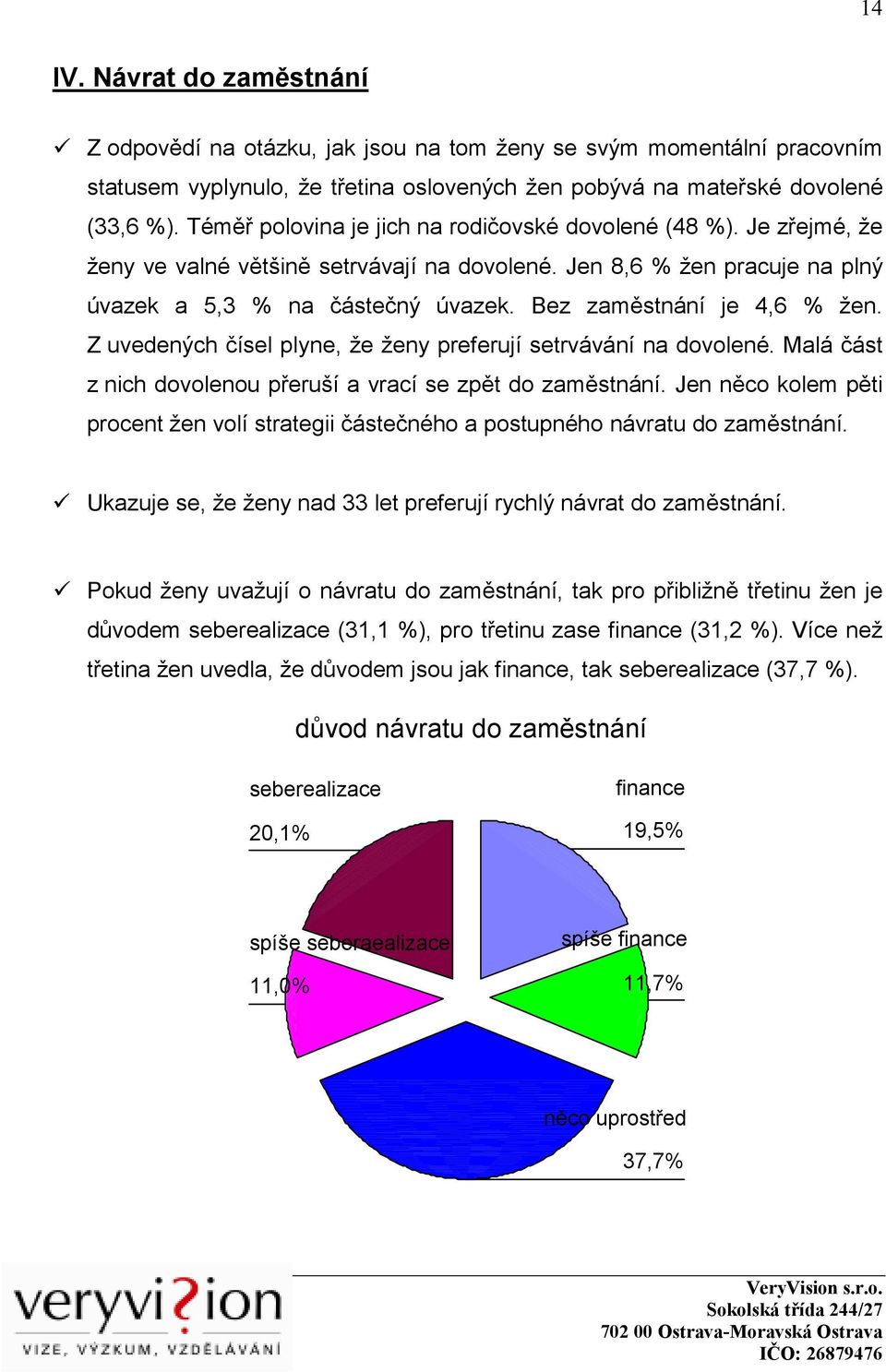 Bez zaměstnání je 4,6 % žen. Z uvedených čísel plyne, že ženy preferují setrvávání na dovolené. Malá část z nich dovolenou přeruší a vrací se zpět do zaměstnání.