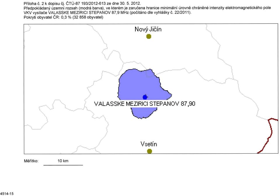 úrovně chráněné intenzity elektromagnetického pole VKV vysílače VALAŠSKÉ MEZIRICI