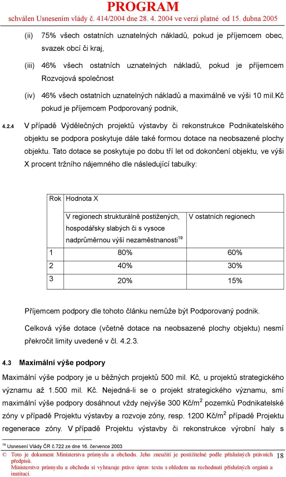 4 V případě Výdělečných projektů výstavby či rekonstrukce Podnikatelského objektu se podpora poskytuje dále také formou dotace na neobsazené plochy objektu.