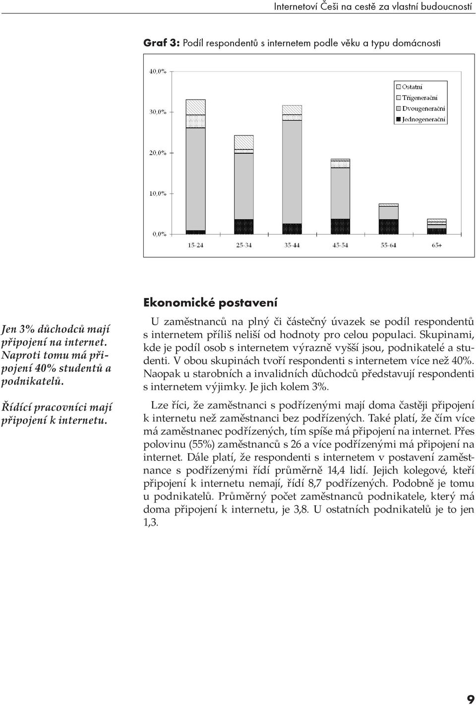 Ekonomické postavení U zaměstnanců na plný či částečný úvazek se podíl respondentů s internetem příliš neliší od hodnoty pro celou populaci.