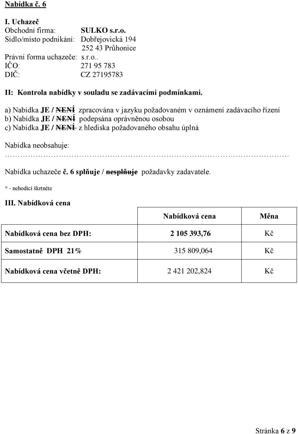 Sídlo/místo podnikání: Dobřejovická 194 252 43 Průhonice.