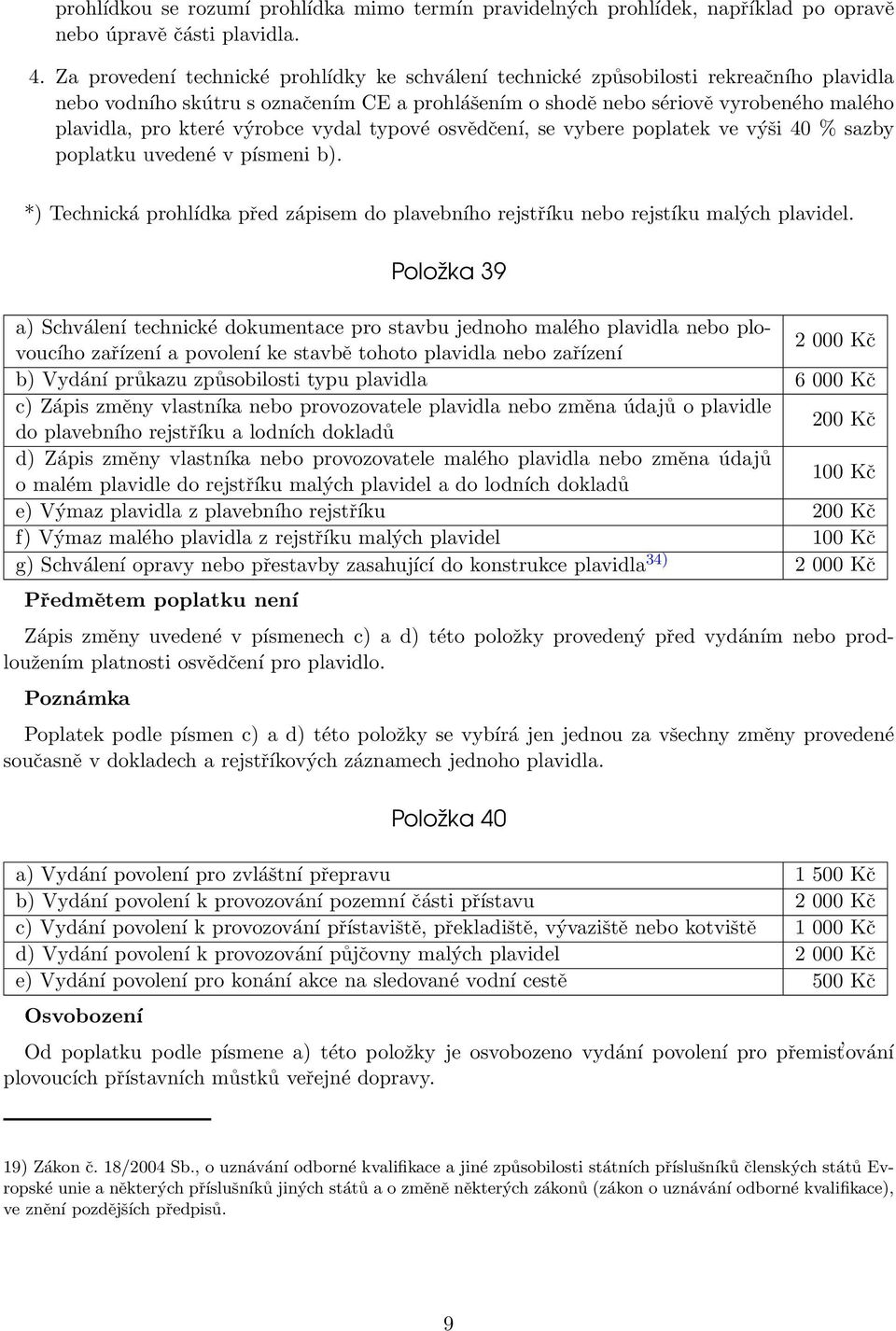 výrobce vydal typové osvědčení, se vybere poplatek ve výši 40 % sazby poplatku uvedené v písmeni b). *) Technická prohlídka před zápisem do plavebního rejstříku nebo rejstíku malých plavidel.