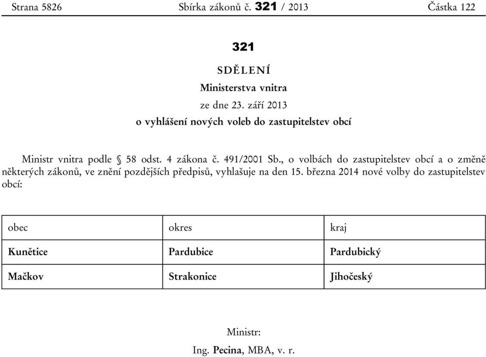 , o volbách do zastupitelstev obcí a o změně některých zákonů, ve znění pozdějších předpisů, vyhlašuje na den 15.