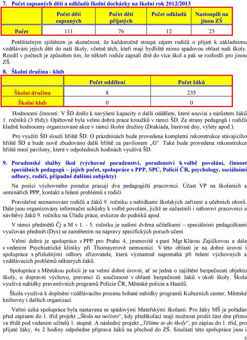 Rozdíl v počtech je způsoben tím, že někteří rodiče zapsali dítě do více škol a pak se rozhodli pro jinou ZŠ. 8.