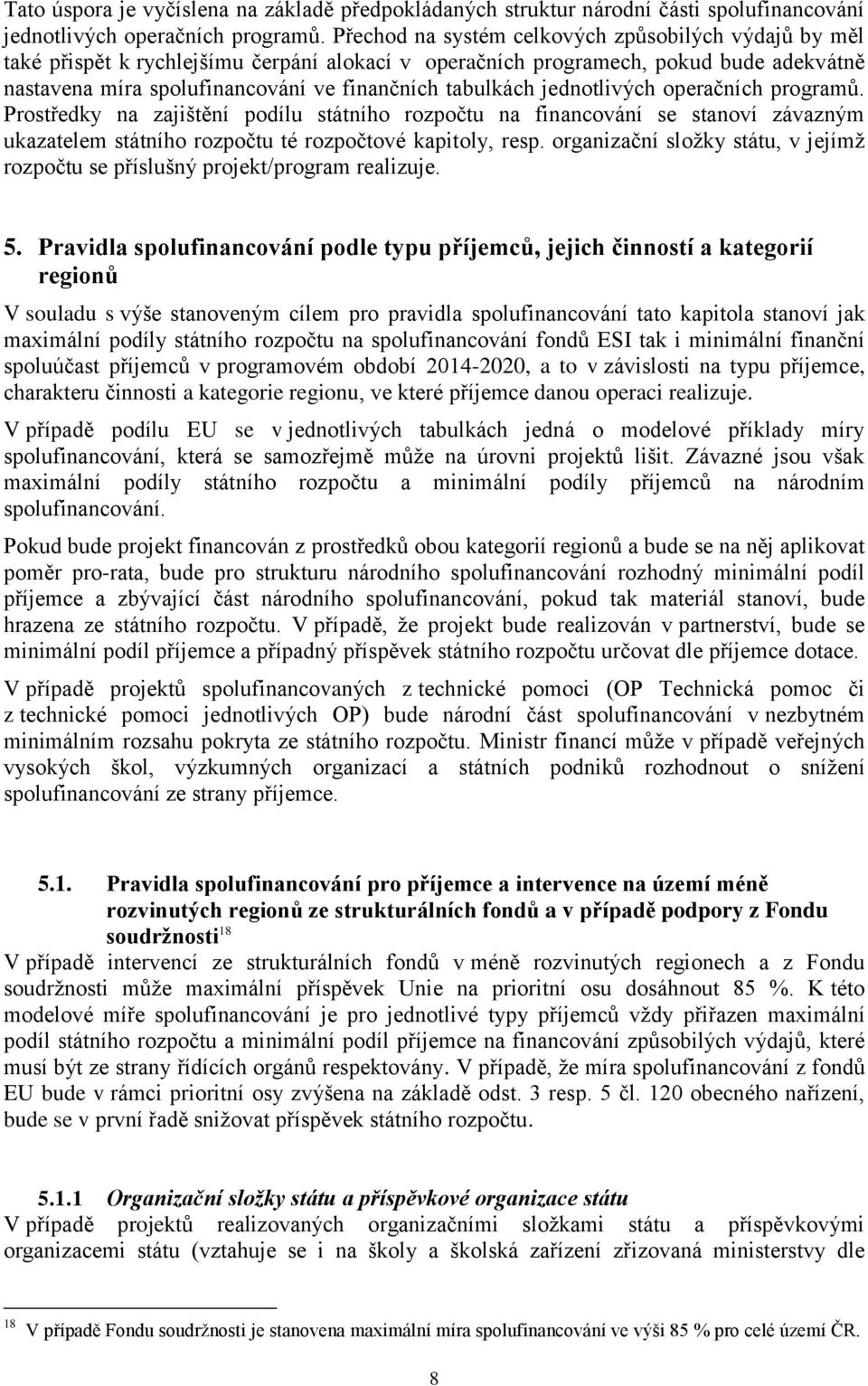 jednotlivých operačních programů. Prostředky na zajištění podílu státního rozpočtu na financování se stanoví závazným ukazatelem státního rozpočtu té rozpočtové kapitoly, resp.