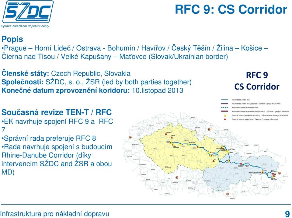 , ŽSR (led by both parties together) Konečné datum zprovoznění koridoru: 10.