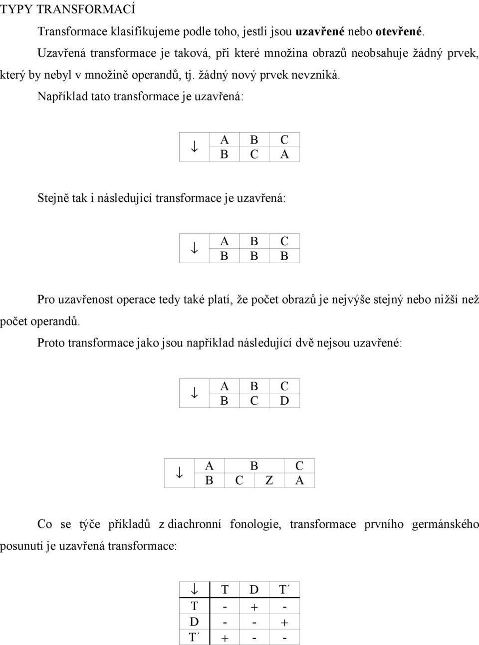 Například tato transformace je uzavřená: B C A Stejně tak i následující transformace je uzavřená: B B B Pro uzavřenost operace tedy také platí, že počet obrazů je