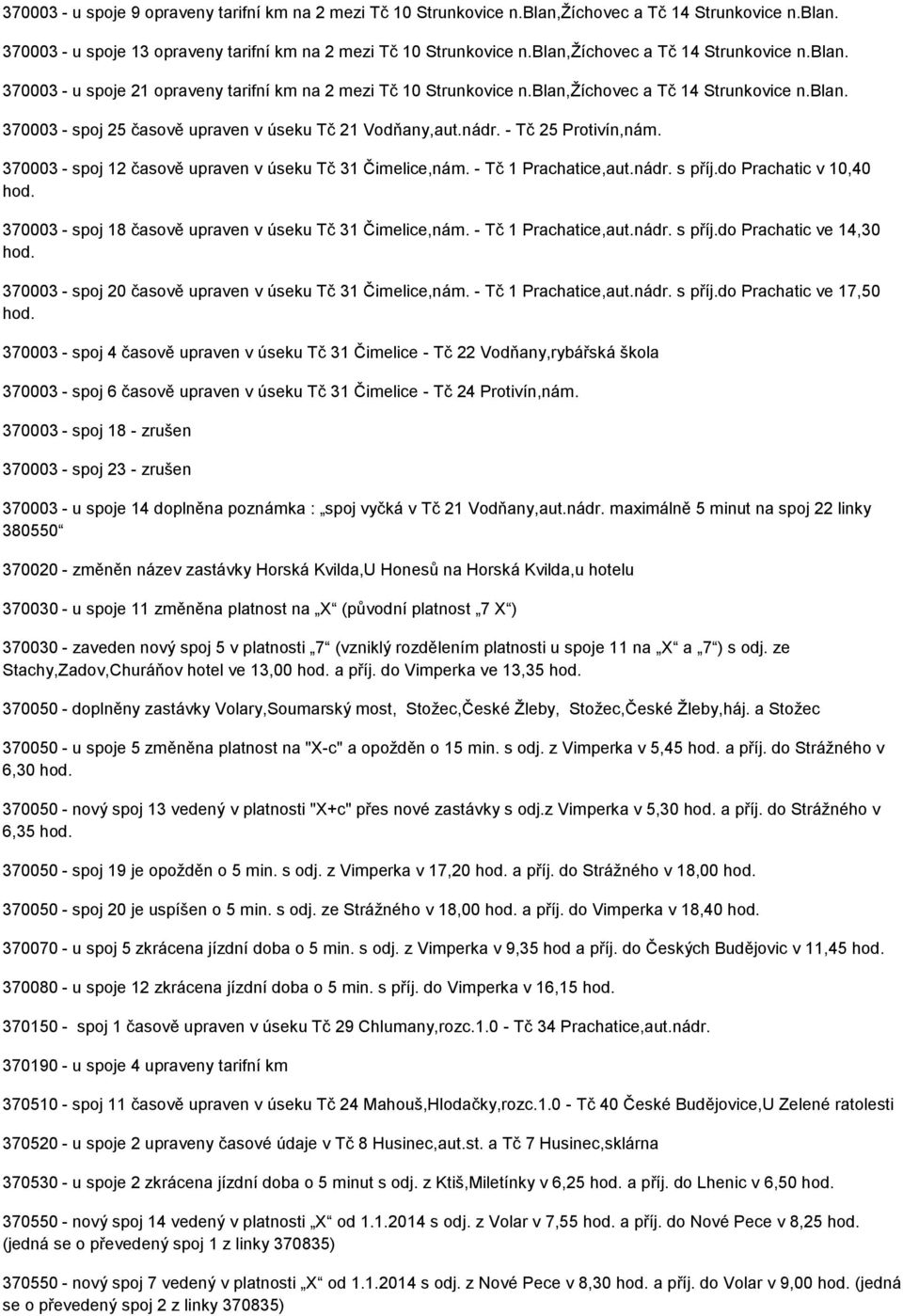 nádr. - Tč 25 Protivín,nám. 370003 - spoj 12 časově upraven v úseku Tč 31 Čimelice,nám. - Tč 1 Prachatice,aut.nádr. s příj.