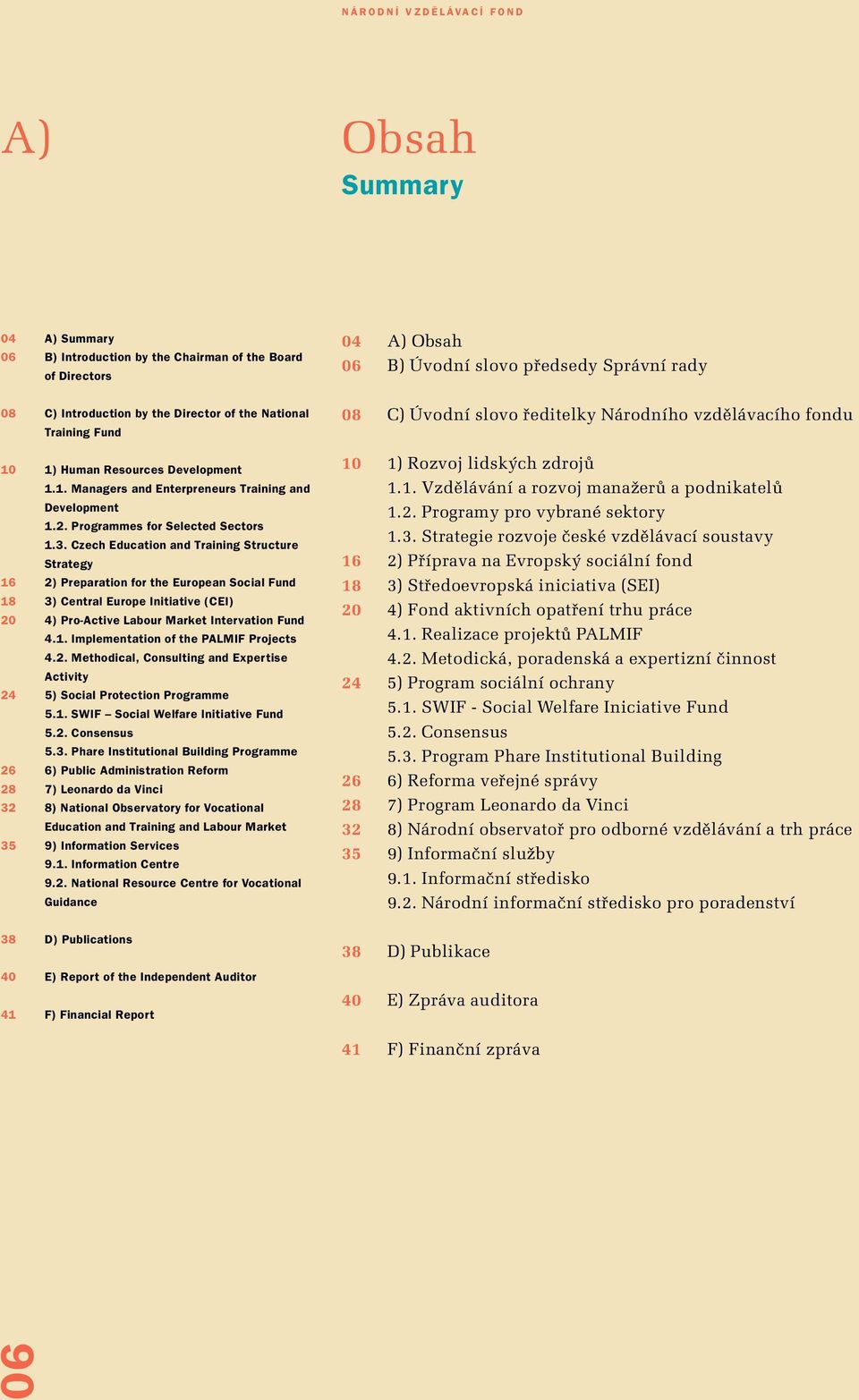 Czech Education and Training Structure Strategy 16 2) Preparation for the European Social Fund 18 3) Central Europe Initiative (CEI) 20 4) Pro-Active Labour Market Intervation Fund 4.1. Implementation of the PALMIF Projects 4.