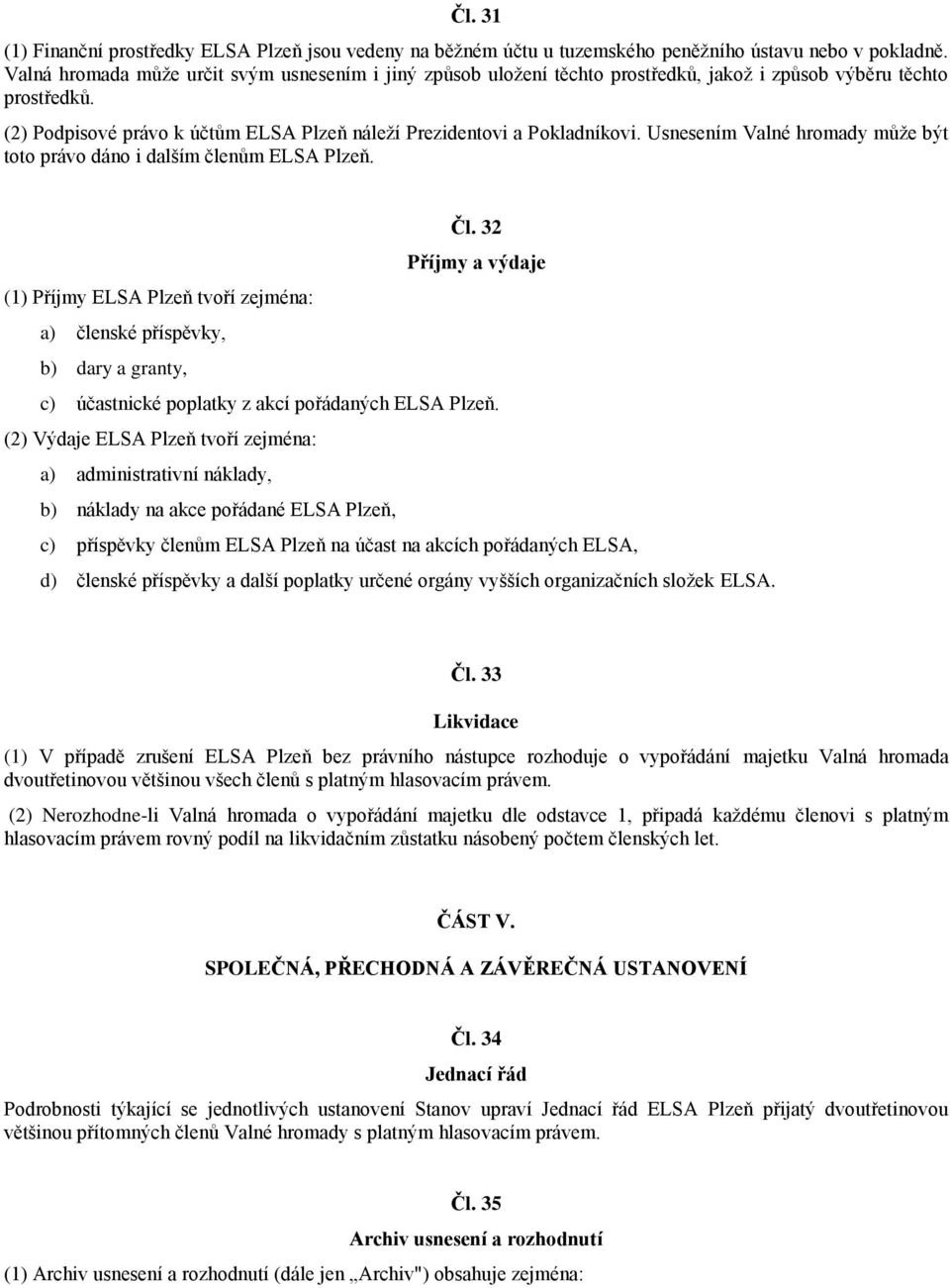 Usnesením Valné hromady může být toto právo dáno i dalším členům ELSA Plzeň. Čl.