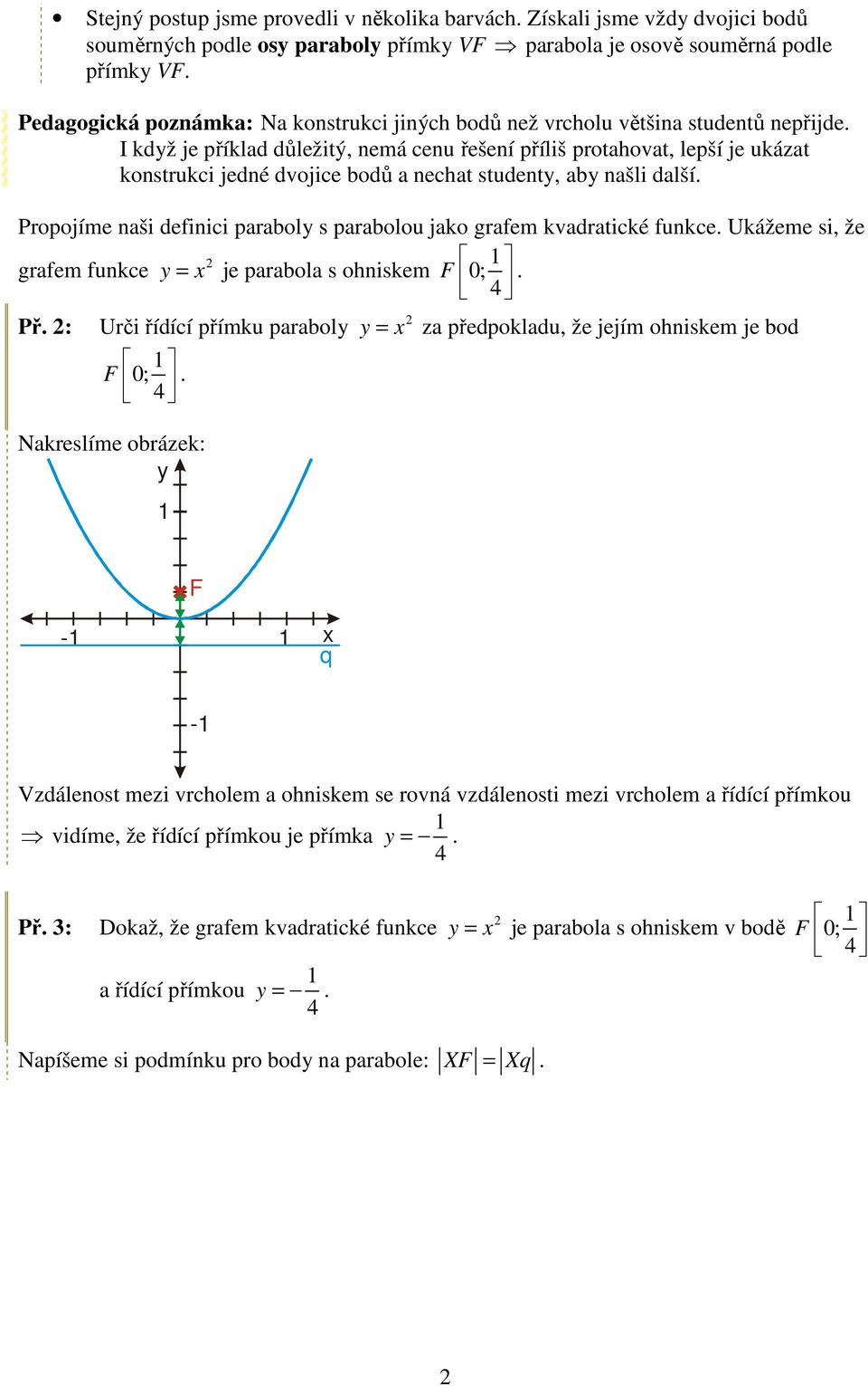jako gafem kvadatické funkce Ukážeme si, že gafem funkce = je aabola s ohniskem Př : Uči řídící římku aabol Nakeslíme obázek: = za ředokladu, že jejím ohniskem je bod - - Vzdálenost mezi vcholem a