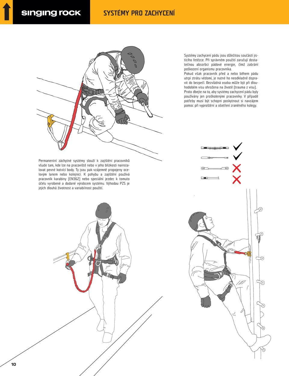 Proto dbejte na to, aby systémy zachycení pádu byly používány jen proškolenými pracovníky. V případě potřeby musí být schopni poskytnout si navzájem pomoc při vyproštění a ošetření zraněného kolegy.
