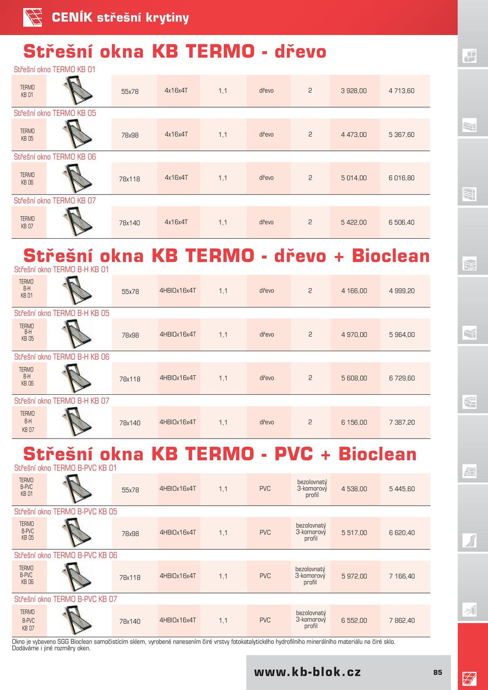 55x78 4HBIOx16x4T 1,1 dřevo 2 4 166,00 4 999,20 Střešní okno B-H KB 05 B-H KB 05 Střešní okno B-H KB 06 B-H KB 06 78x98 78x118 4HBIOx16x4T 1,1 dřevo 2 4 970,00 5 964,00 4HBIOx16x4T 1,1 dřevo 2 5