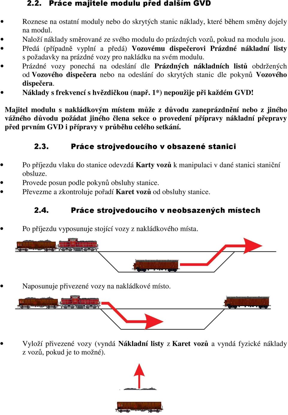 Předá (případně vyplní a předá) Vozovému dispečerovi Prázdné nákladní listy s požadavky na prázdné vozy pro nakládku na svém modulu.