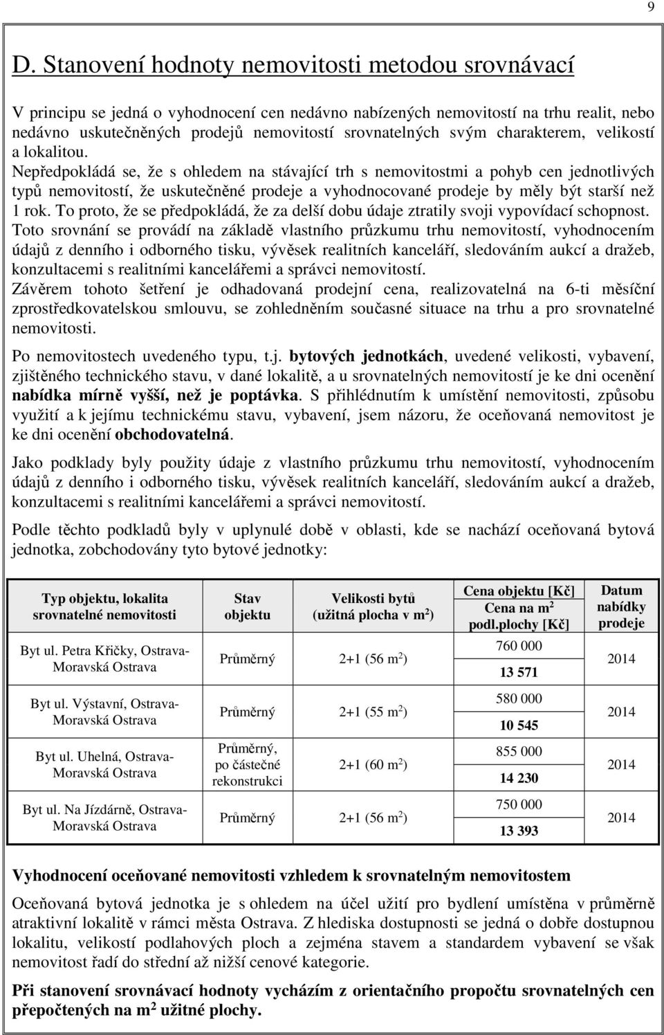 Nepředpokládá se, že s ohledem na stávající trh s nemovitostmi a pohyb cen jednotlivých typů nemovitostí, že uskutečněné prodeje a vyhodnocované prodeje by měly být starší než 1 rok.
