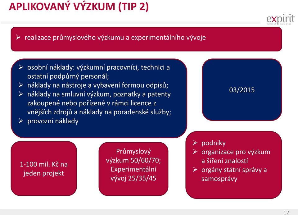 pořízené v rámci licence z vnějších zdrojů a náklady na poradenské služby; provozní náklady 03/2015 1-100 mil.