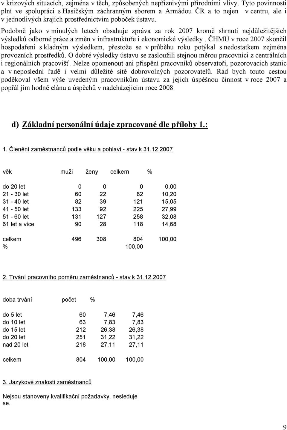 Podobně jako v minulých letech obsahuje zpráva za rok 2007 kromě shrnutí nejdůležitějších výsledků odborné práce a změn v infrastruktuře i ekonomické výsledky.