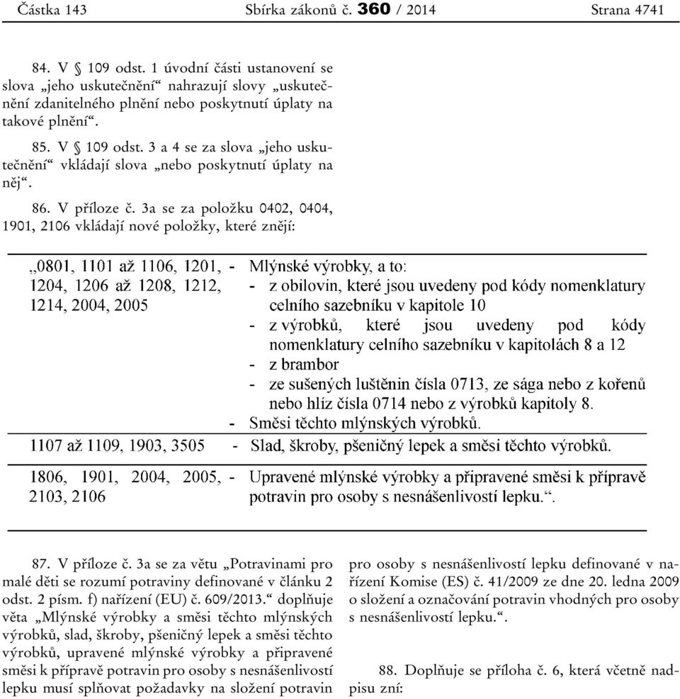 3 a 4 se za slova jeho uskutečnění vkládají slova nebo poskytnutí úplaty na něj. 86. V příloze č. 3a se za položku 0402, 0404, 1901, 2106 vkládají nové položky, které znějí: 87. V příloze č. 3a se za větu Potravinami pro malé děti se rozumí potraviny definované v článku 2 odst.